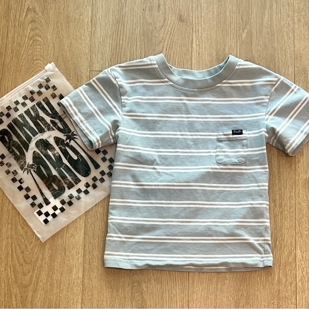Binky Bro Short Sleeve Stripe Pocket Tee - Light Blue & White